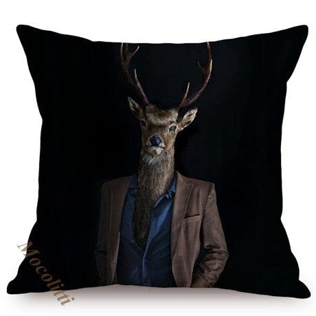 Nordic Art Posters Style Pillow Covers Decorative Cushion Cover Zebra Giraffe Elephant Horse Fashion Animal Wearing Hat Sofa Throw Pillow Case Stevvex
