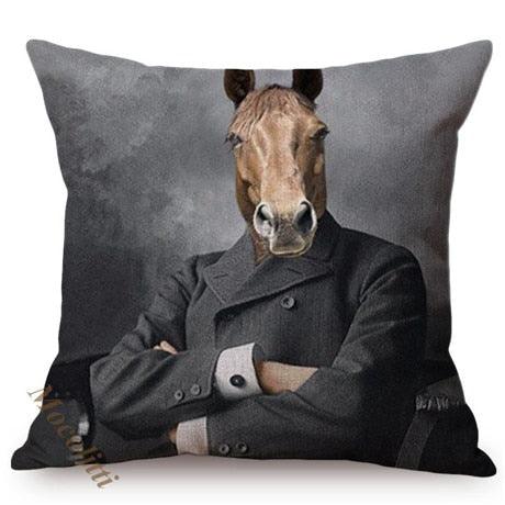 Nordic Art Posters Style Pillow Covers Decorative Cushion Cover Zebra Giraffe Elephant Horse Fashion Animal Wearing Hat Sofa Throw Pillow Case Stevvex