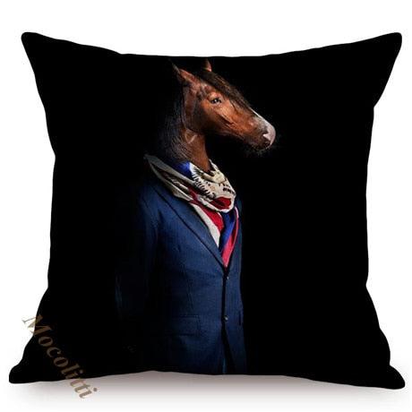 Nordic Art Posters Style Pillow Covers Decorative Cushion Cover Zebra Giraffe Elephant Horse Fashion Animal Wearing Hat Sofa Throw Pillow Case Stevvex