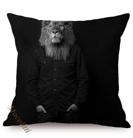 Nordic Art Posters Style Pillow Covers Decorative Cushion Cover Zebra Giraffe Elephant Horse Fashion Animal Wearing Hat Sofa Throw Pillow Case Stevvex