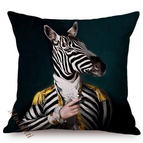 Nordic Art Posters Style Pillow Covers Decorative Cushion Cover Zebra Giraffe Elephant Horse Fashion Animal Wearing Hat Sofa Throw Pillow Case Stevvex