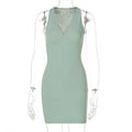 Olive Green Stripe Knitted Women Sleeveless Dress