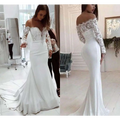 One Shoulder Lace Long Sleeve Wedding Dress