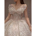 One-shoulder Long Trailing Heavy Industry Wedding Dress