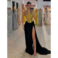 One-shoulder Slit Mop Black Dress Two-piece Set