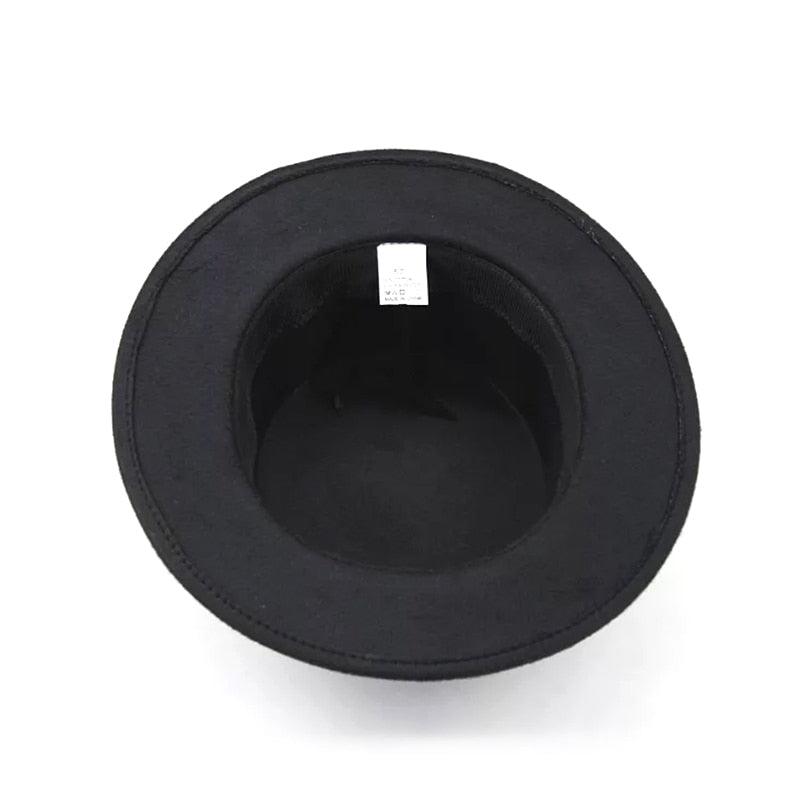 One Size New Retro Winter Autumn Women Men Top Hat Cotton Warm Winter Hat Solid Color Wide Brim Straight Sides Hat Fedora Hat Luxury Fedora Hats With Belt Buckle Elegant Flat Brim Hat Stevvex