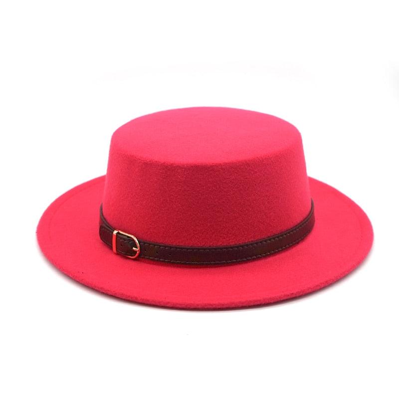 One Size New Retro Winter Autumn Women Men Top Hat Cotton Warm Winter Hat Solid Color Wide Brim Straight Sides Hat Fedora Hat Luxury Fedora Hats With Belt Buckle Elegant Flat Brim Hat Stevvex