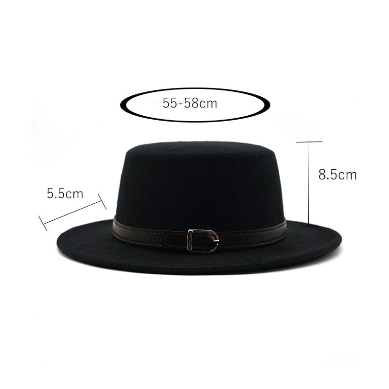 One Size New Retro Winter Autumn Women Men Top Hat Cotton Warm Winter Hat Solid Color Wide Brim Straight Sides Hat Fedora Hat Luxury Fedora Hats With Belt Buckle Elegant Flat Brim Hat Stevvex