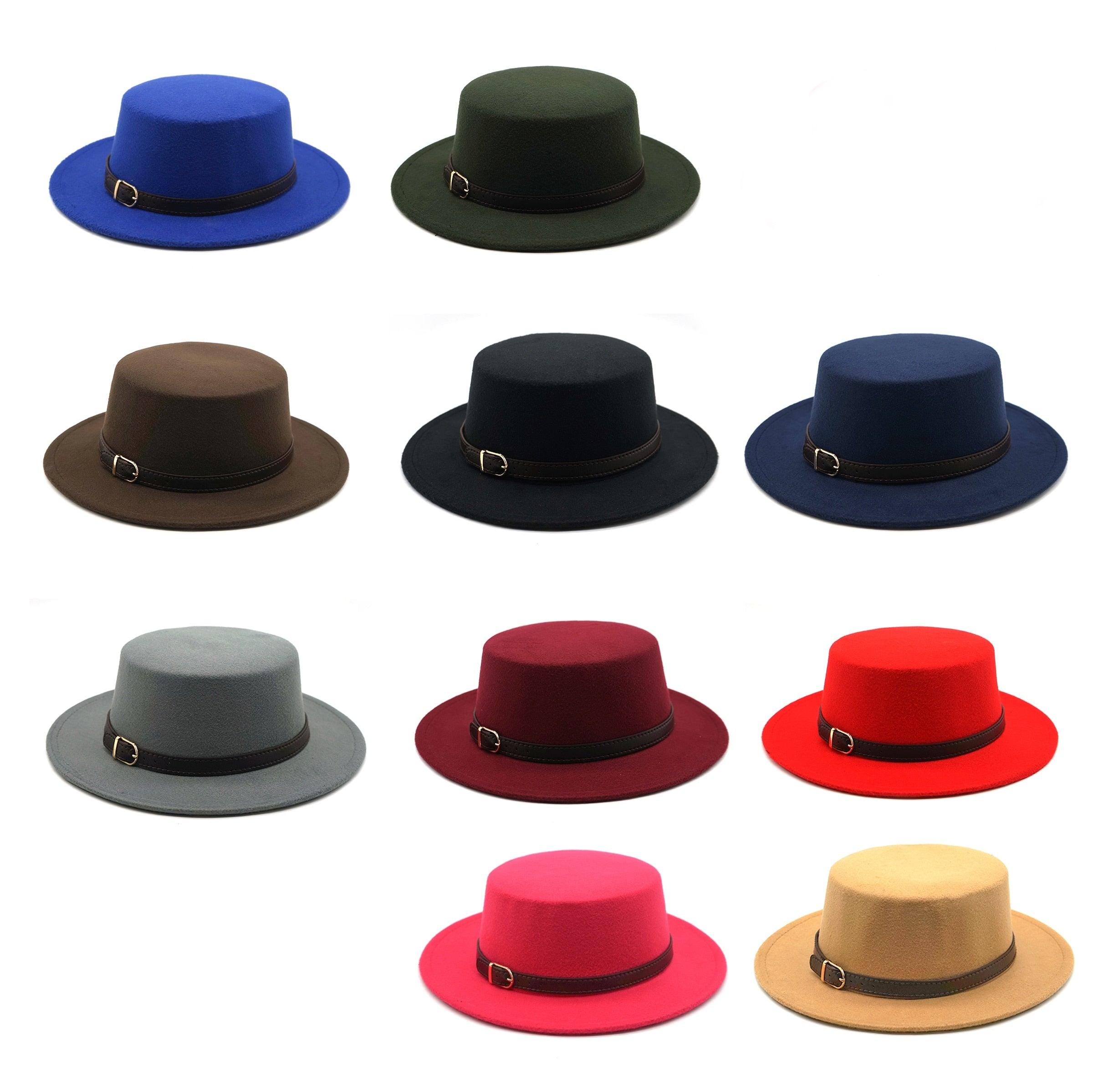 One Size New Retro Winter Autumn Women Men Top Hat Cotton Warm Winter Hat Solid Color Wide Brim Straight Sides Hat Fedora Hat Luxury Fedora Hats With Belt Buckle Elegant Flat Brim Hat Stevvex