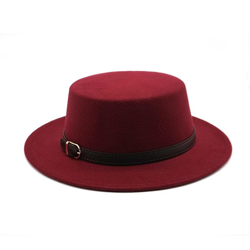 One Size New Retro Winter Autumn Women Men Top Hat Cotton Warm Winter Hat Solid Color Wide Brim Straight Sides Hat Fedora Hat Luxury Fedora Hats With Belt Buckle Elegant Flat Brim Hat Stevvex
