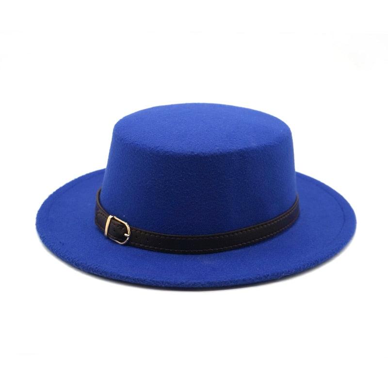 One Size New Retro Winter Autumn Women Men Top Hat Cotton Warm Winter Hat Solid Color Wide Brim Straight Sides Hat Fedora Hat Luxury Fedora Hats With Belt Buckle Elegant Flat Brim Hat Stevvex