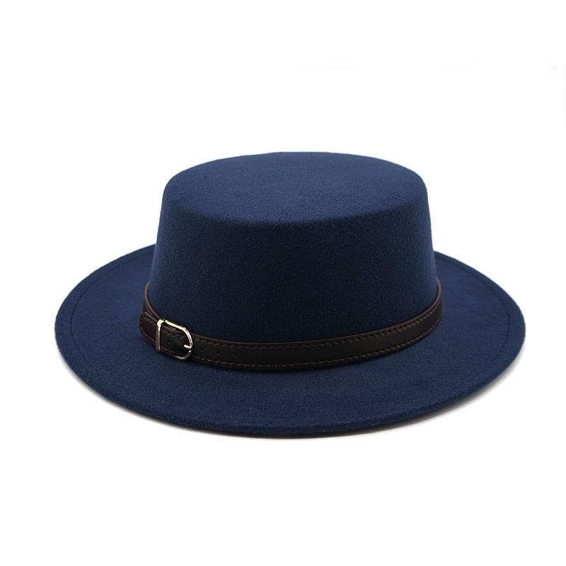 One Size New Retro Winter Autumn Women Men Top Hat Cotton Warm Winter Hat Solid Color Wide Brim Straight Sides Hat Fedora Hat Luxury Fedora Hats With Belt Buckle Elegant Flat Brim Hat Stevvex