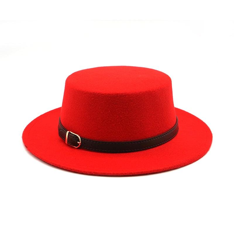 One Size New Retro Winter Autumn Women Men Top Hat Cotton Warm Winter Hat Solid Color Wide Brim Straight Sides Hat Fedora Hat Luxury Fedora Hats With Belt Buckle Elegant Flat Brim Hat Stevvex