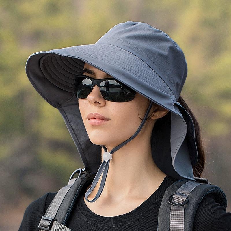 One Size Women Wide Large Sun Hat Bucket Hat Summer Outdoor Fishing Hiking UV Anti Neck Protection Shawl Wide Hat UV Sun Protection Safari Unisex Cap Ladies Hat Sport Summer Hat Stevvex
