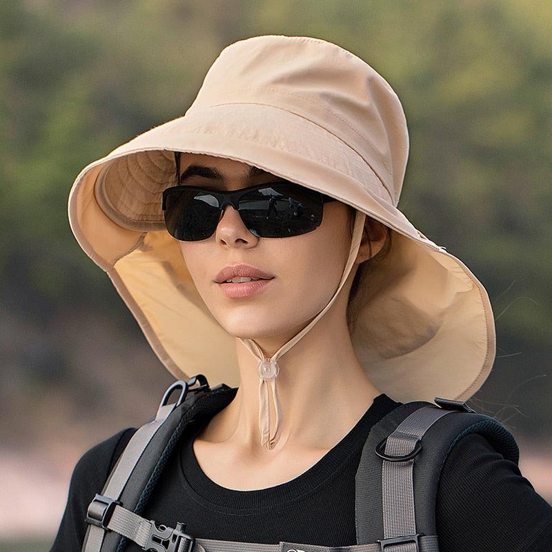 One Size Women Wide Large Sun Hat Bucket Hat Summer Outdoor Fishing Hiking UV Anti Neck Protection Shawl Wide Hat UV Sun Protection Safari Unisex Cap Ladies Hat Sport Summer Hat Stevvex