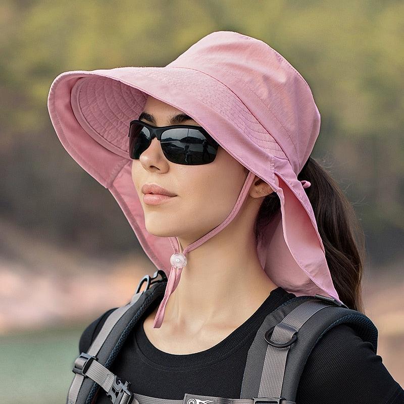 One Size Women Wide Large Sun Hat Bucket Hat Summer Outdoor Fishing Hiking UV Anti Neck Protection Shawl Wide Hat UV Sun Protection Safari Unisex Cap Ladies Hat Sport Summer Hat Stevvex