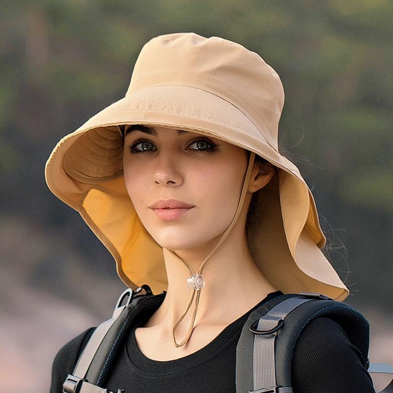 One Size Women Wide Large Sun Hat Bucket Hat Summer Outdoor Fishing Hiking UV Anti Neck Protection Shawl Wide Hat UV Sun Protection Safari Unisex Cap Ladies Hat Sport Summer Hat Stevvex