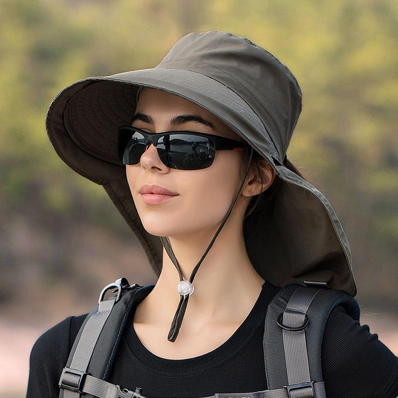 One Size Women Wide Large Sun Hat Bucket Hat Summer Outdoor Fishing Hiking UV Anti Neck Protection Shawl Wide Hat UV Sun Protection Safari Unisex Cap Ladies Hat Sport Summer Hat Stevvex