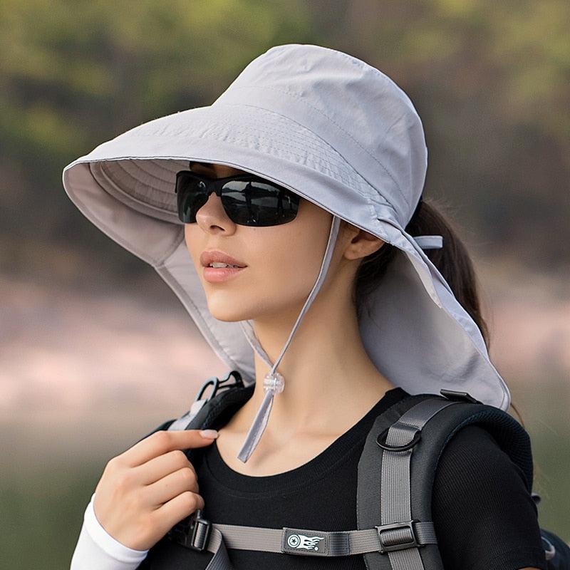 One Size Women Wide Large Sun Hat Bucket Hat Summer Outdoor Fishing Hiking UV Anti Neck Protection Shawl Wide Hat UV Sun Protection Safari Unisex Cap Ladies Hat Sport Summer Hat Stevvex