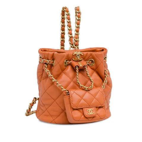Chanel  Tweed Quilted Small CC Chain Bucket Backpack Orange