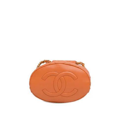 Chanel  Tweed Quilted Small CC Chain Bucket Backpack Orange