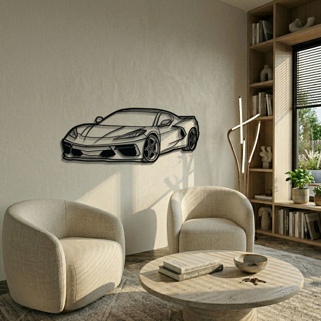 Corvette C8 Perspective Metal Car Wall Art - MT1125 Modello Turbo