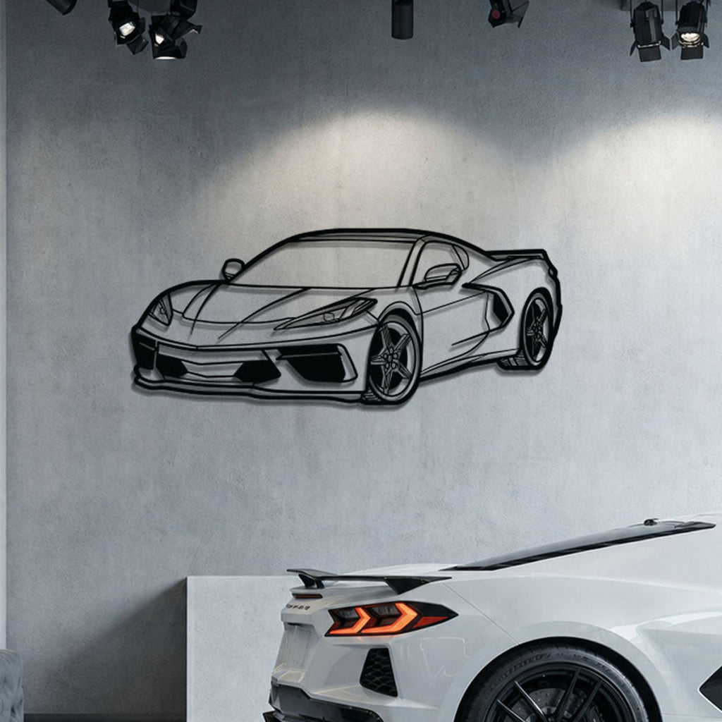 Corvette C8 Perspective Metal Car Wall Art - MT1125 Modello Turbo