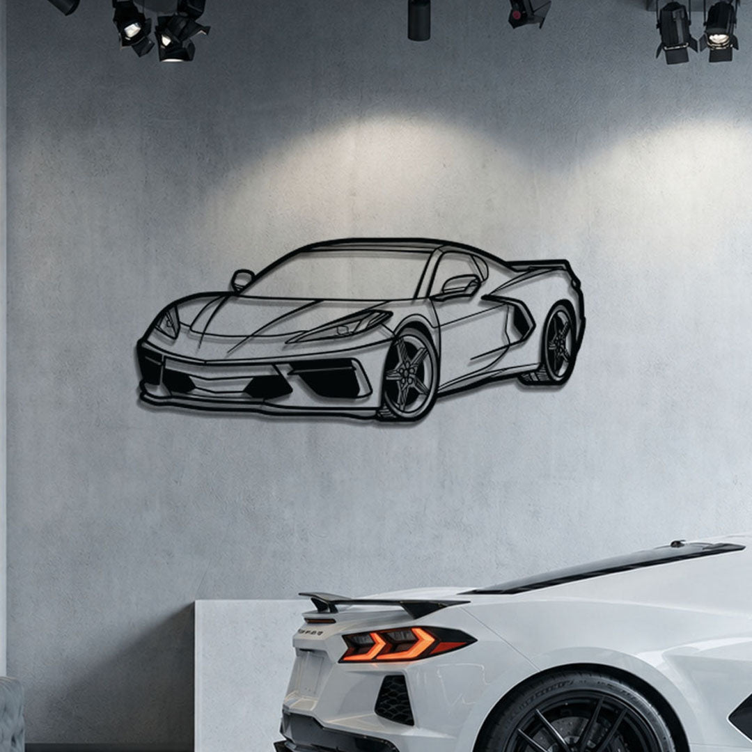 Corvette C8 Perspective Metal Car Wall Art - MT1125 Modello Turbo