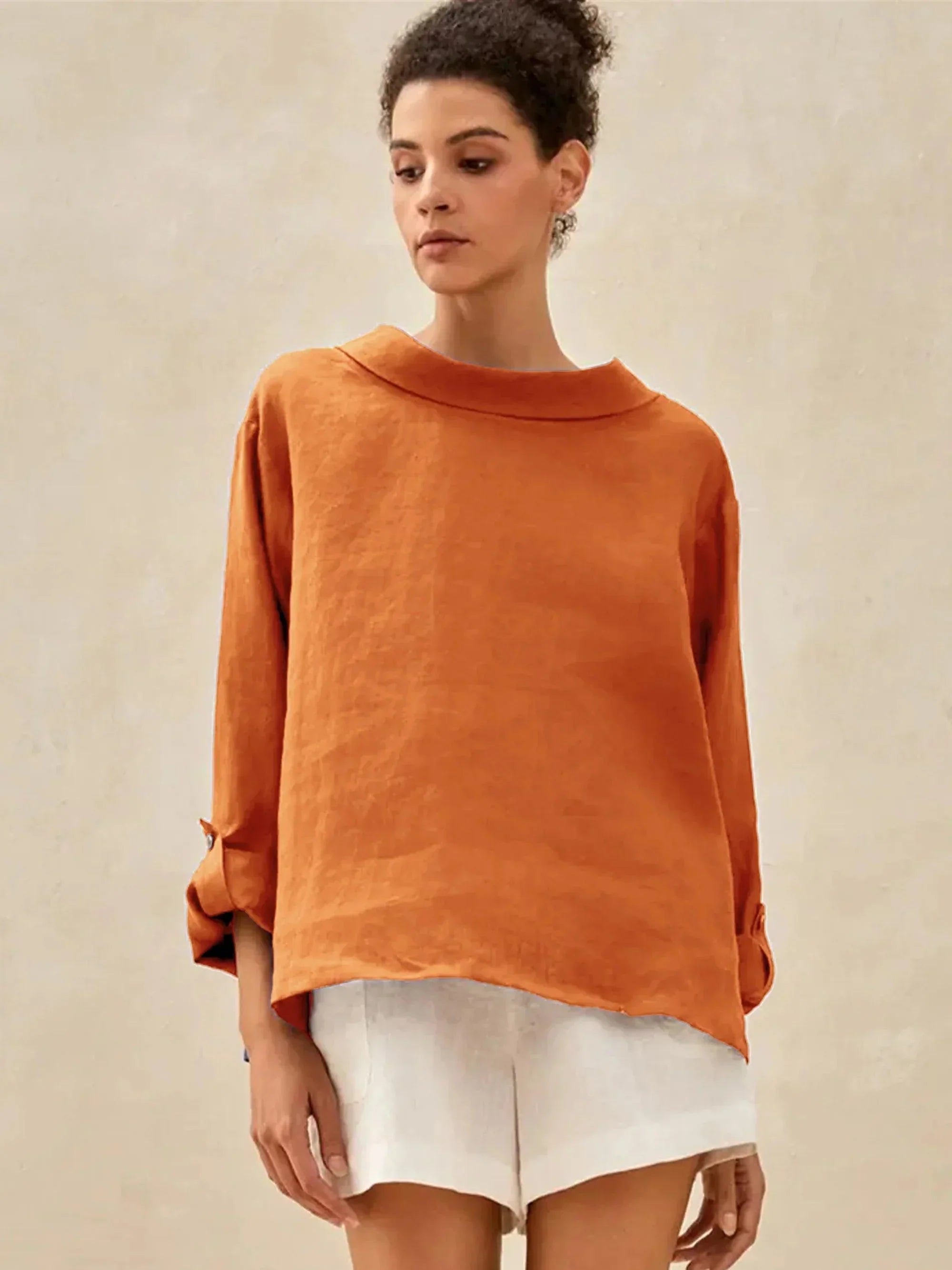 100% Linen Draped Neck Top HOLLIS LINTICO