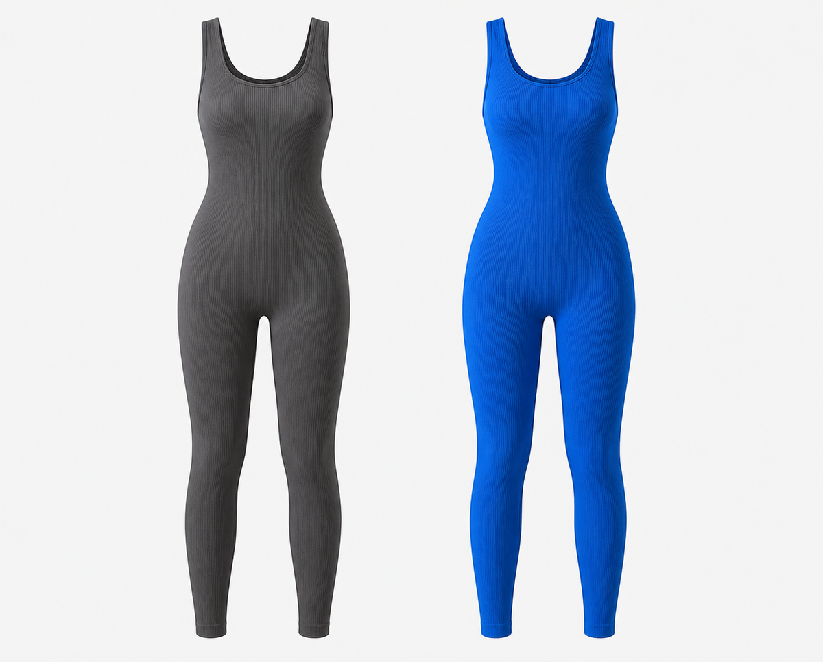 2 Pack Ribbed Solid Color Sport Casual Wear Jumpsuits Royalessencelux
