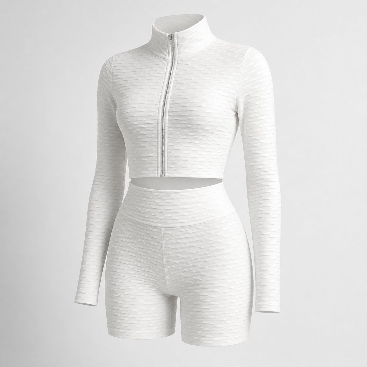 White Textured Tummy Control Yoga Activewear Set Royalessencelux