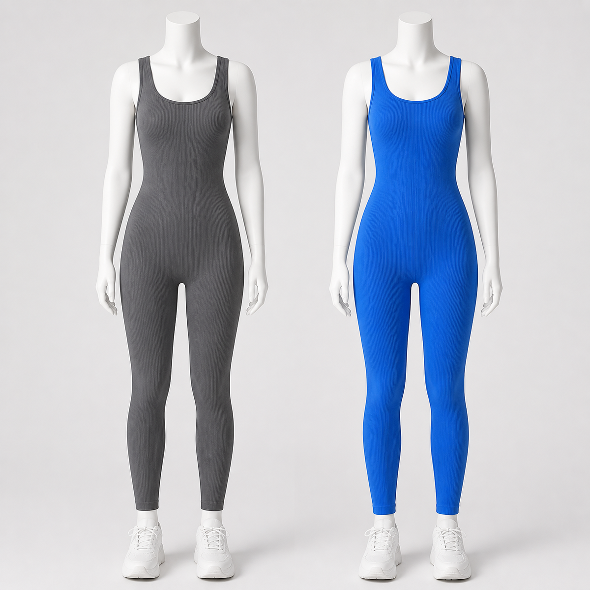 2 Pack Ribbed Solid Color Sport Casual Wear Jumpsuits Royalessencelux