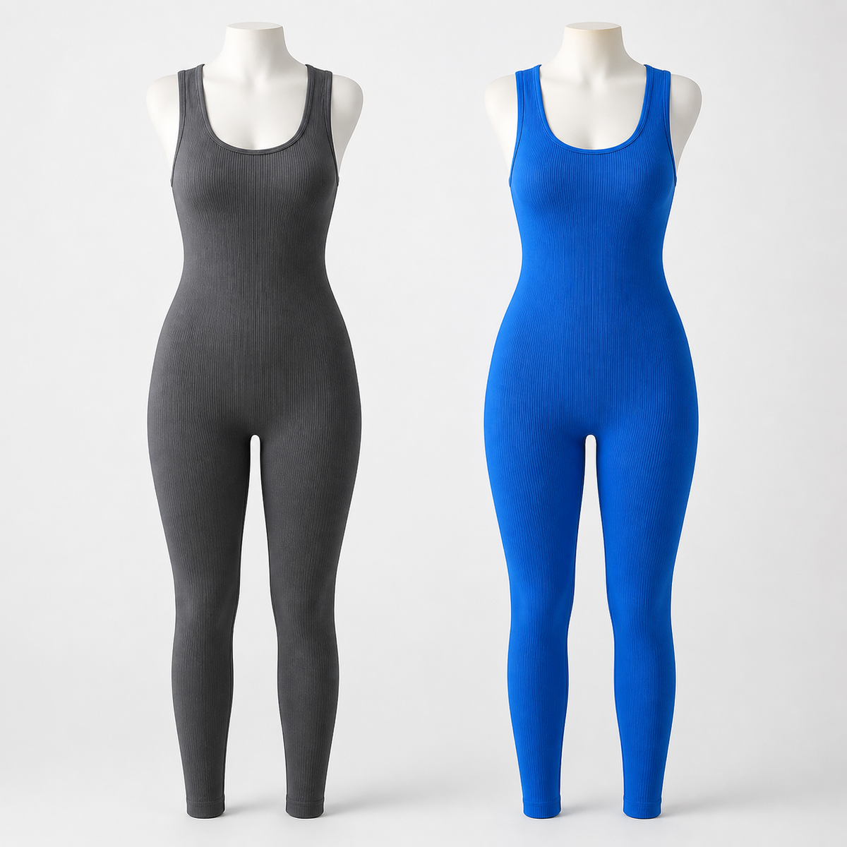 2 Pack Ribbed Solid Color Sport Casual Wear Jumpsuits Royalessencelux