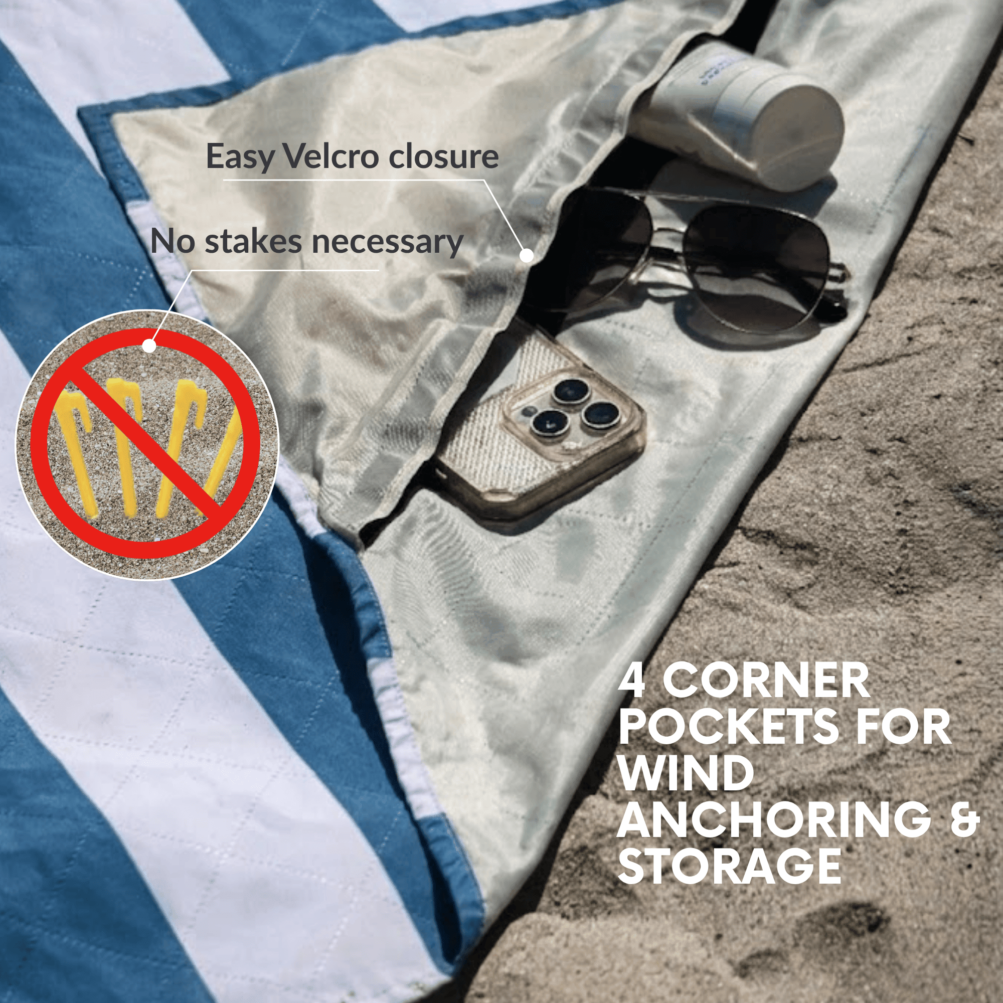 Oversized Waterproof & Sand-Repellent Beach Blanket with Umbrella Port