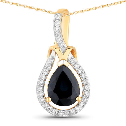 1.48 Carat Genuine Blue Sapphire and White Diamond 14K Yellow Gold Pendant Bids.com