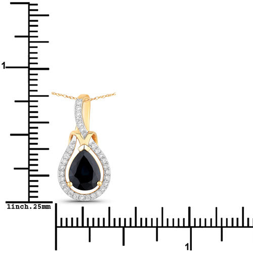 1.48 Carat Genuine Blue Sapphire and White Diamond 14K Yellow Gold Pendant Bids.com