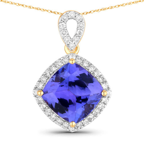2.54 Carat Genuine Tanzanite and White Diamond 14K Yellow Gold Pendant Bids.com