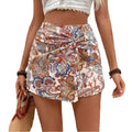 Paisley Print Knot Shorts High Waist Fake Two-piece Skirt