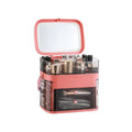 Pink Cosmetic Storage Box with Mirror and Compartments