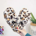 Pink Cross Strap Fuzzy Slippers Leopard Plush House Shoes