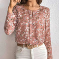 Pink Floral Casual Long Sleeved Print Folding Pleated Top