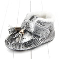 Pink Metallic Tassel Baby Shoes with Fur Lining