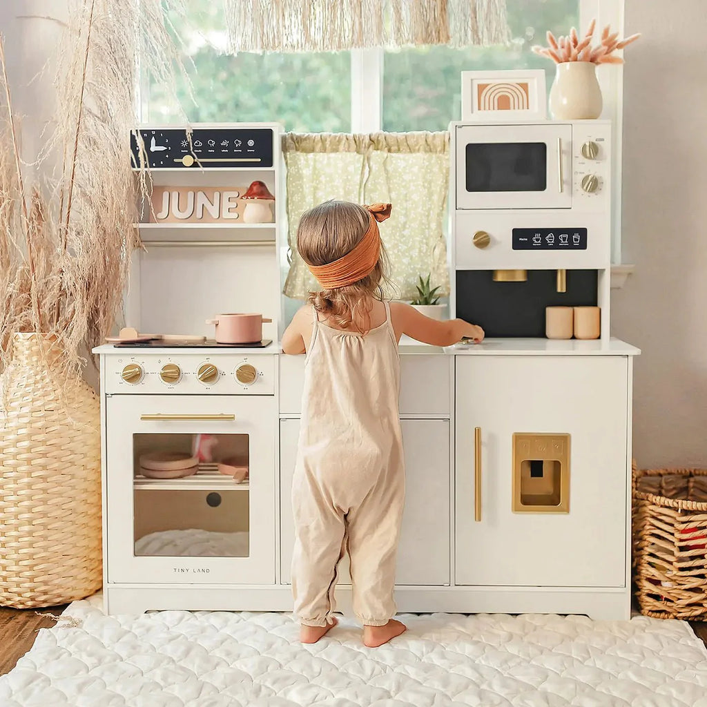 Tiny Land® Iconic Wooden Play Kitchen – Cream Pretend Cooking Set for Kids Tiny Land INC