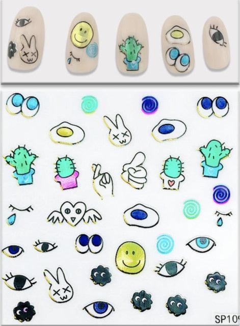 Plant Laser Abstract Lady Face Nail Decals Sliders Paper Art Decor Gel Polish Sticker Manicure Foils 3D Rhinestone Sticker Fun Nail Art Stickers Decal 3D Self-Adhesive Abstract Face Curve Graffiti Nail Design for Acrylic Nail Supplies