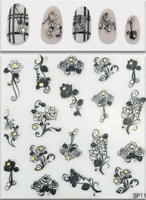 Plant Laser Abstract Lady Face Nail Decals Sliders Paper Art Decor Gel Polish Sticker Manicure Foils 3D Rhinestone Sticker Fun Nail Art Stickers Decal 3D Self-Adhesive Abstract Face Curve Graffiti Nail Design for Acrylic Nail Supplies