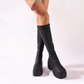 Platform Knee High Elastic Leather Boots