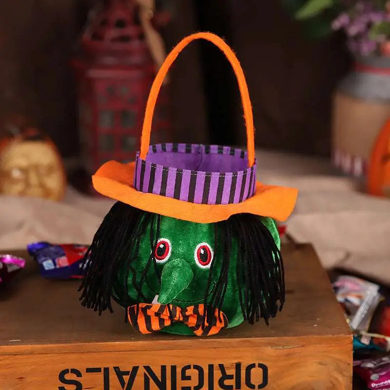 Plush Pumpkin Halloween Candy Bags with Witch Hat Royalessencelux