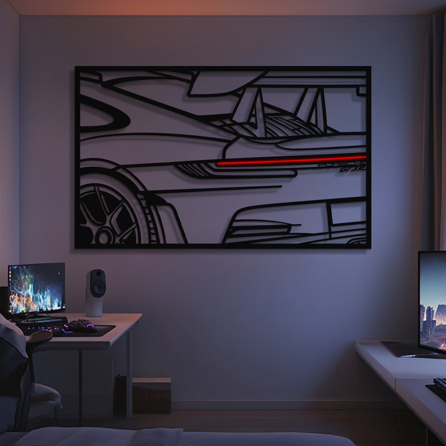 911 GT3 RS Apex Back View Metal Neon Frame Wall Art - MT1481