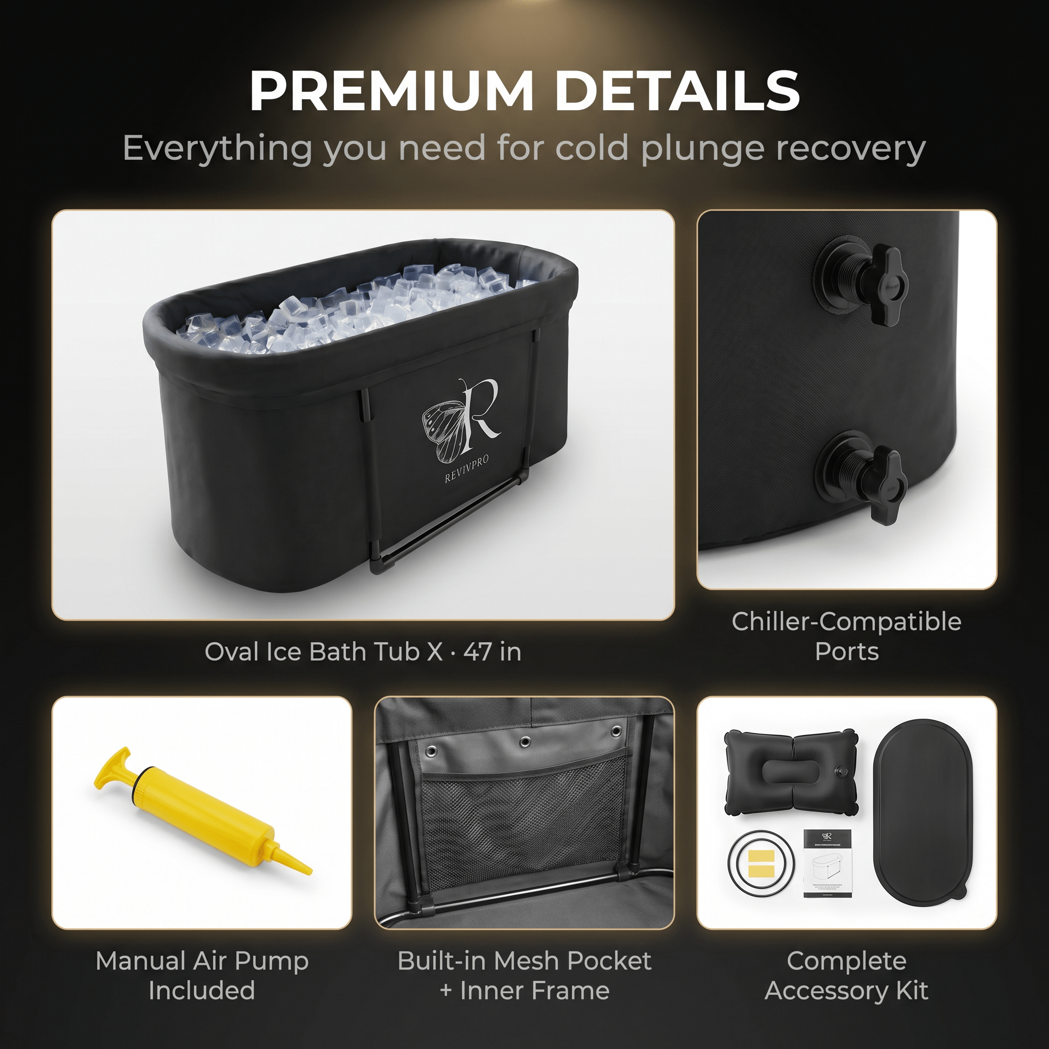 Portable Oval Ice Bath Tub X with Extra Length - Water Chiller Compatible Cold Plunge RevivPro