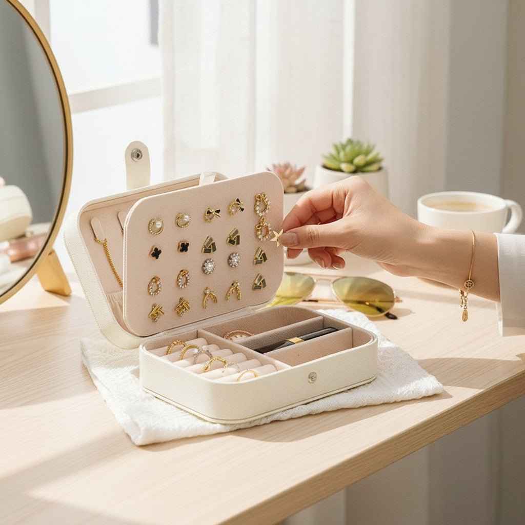 Small Jewelry Organizer Box Travel Case for Rings and Earrings Dashing Nova